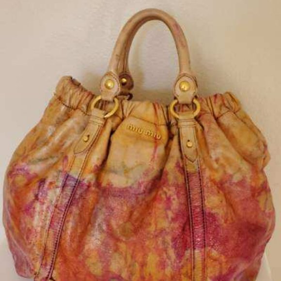 Miu Miu Prada Leather purse large hobo tote bucket bag pink red yellow orange XL - Picture 2 of 9